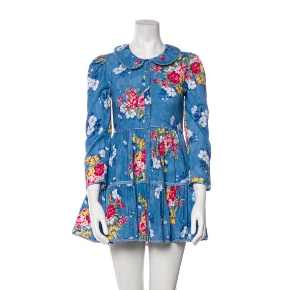 NWT LoveShackFancy blue floral mini dress size XS